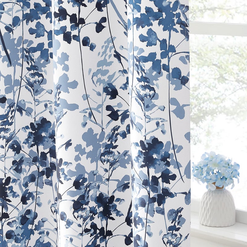 KGORGE Room Darkening Curtains & Drapes - Natural Printed Pattern Thermal Efficiency Draperies for Living Room Farmhouse Cabin Garden Bedroom Window Decor, 2 Pcs, W 52 x L 45, Blue - Image 1
